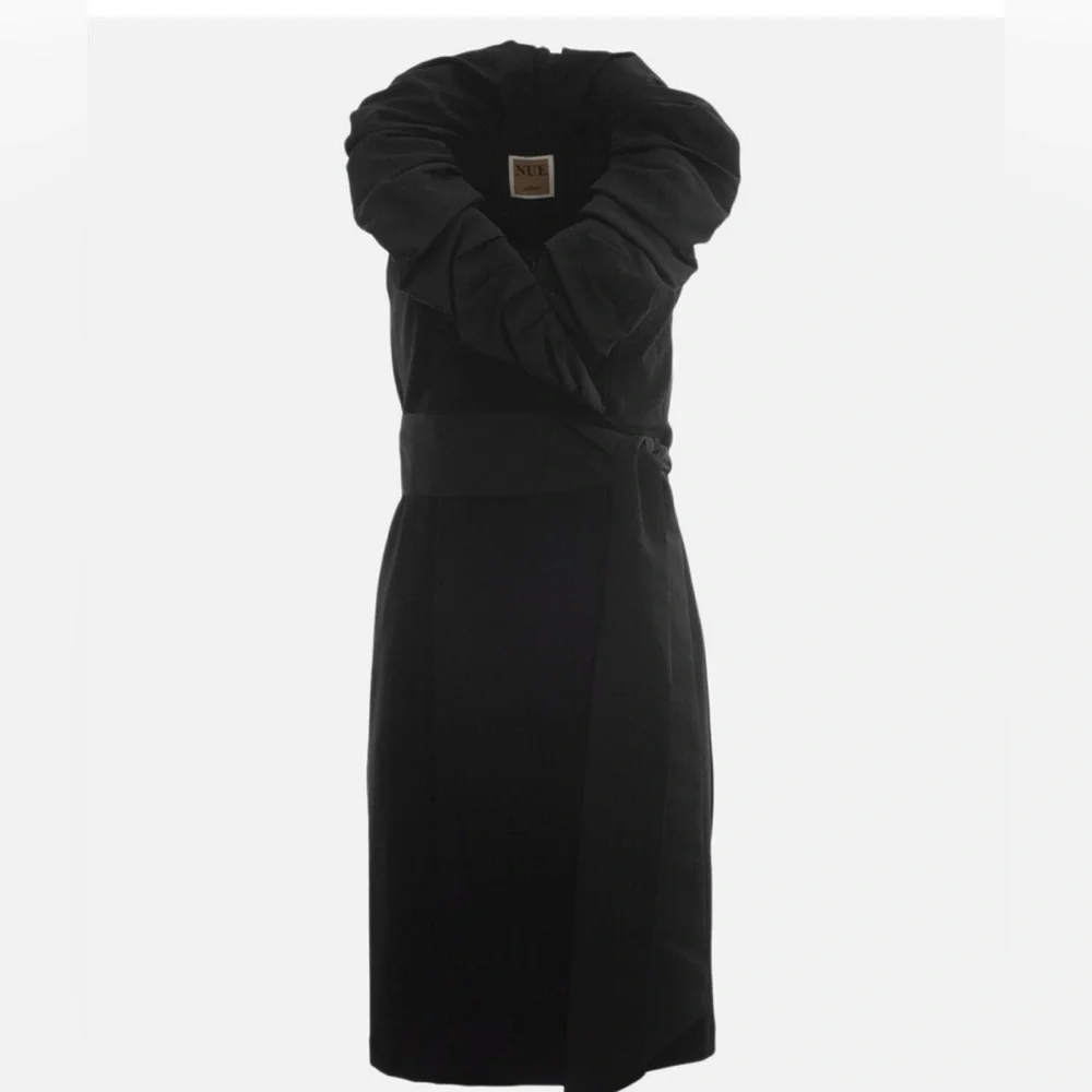 Nue by Shani Black Ruffle-Collar Sheath Midi Dress - Picture 3 of 6